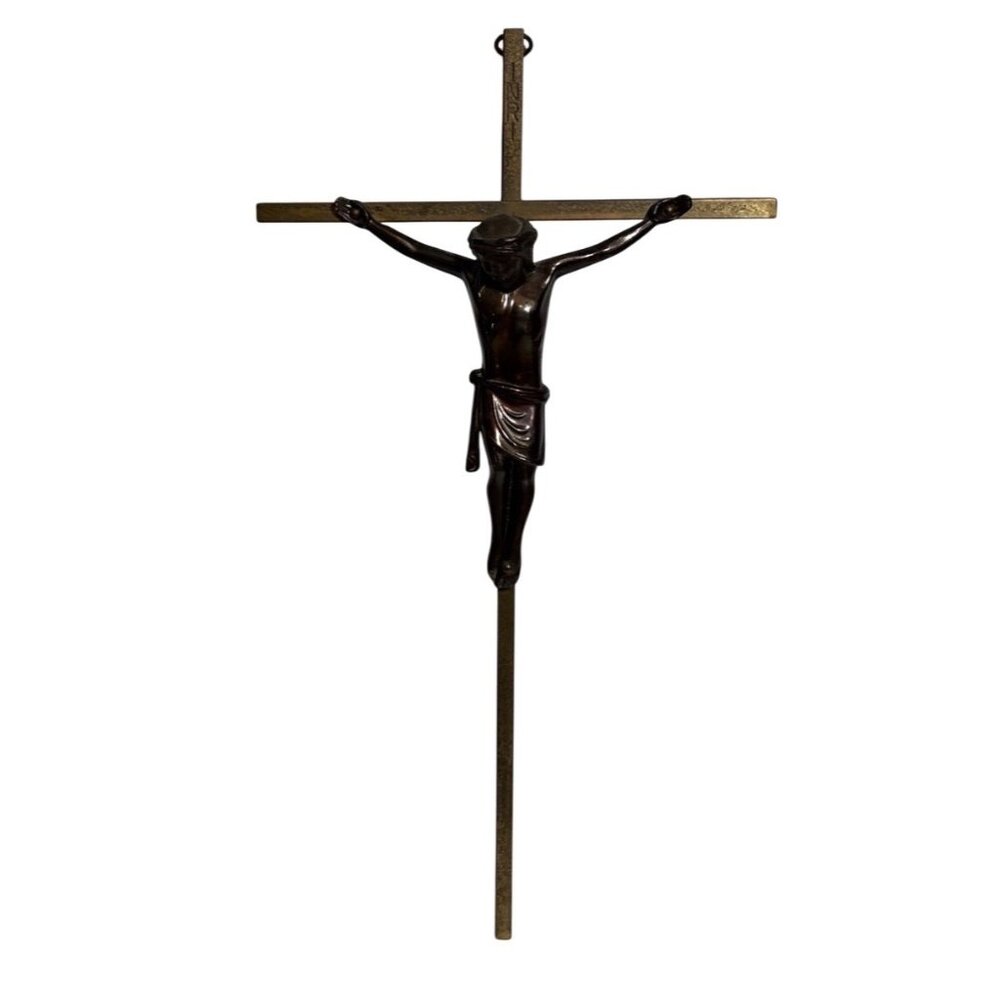 Vintage Brass Wall Crucifix Made In West Germany With INRI Inscription